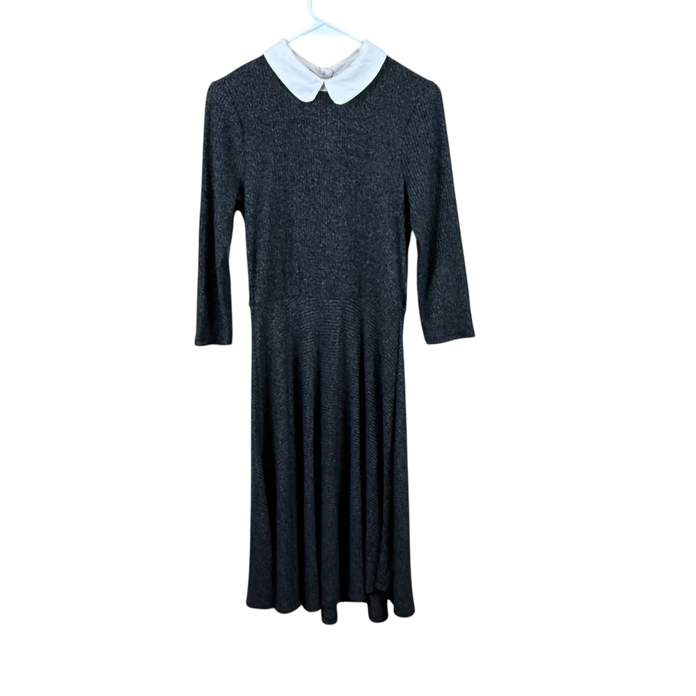 ModCloth Perfectly Proper Knit Heather Gray Dress Peter Pan Collar size M